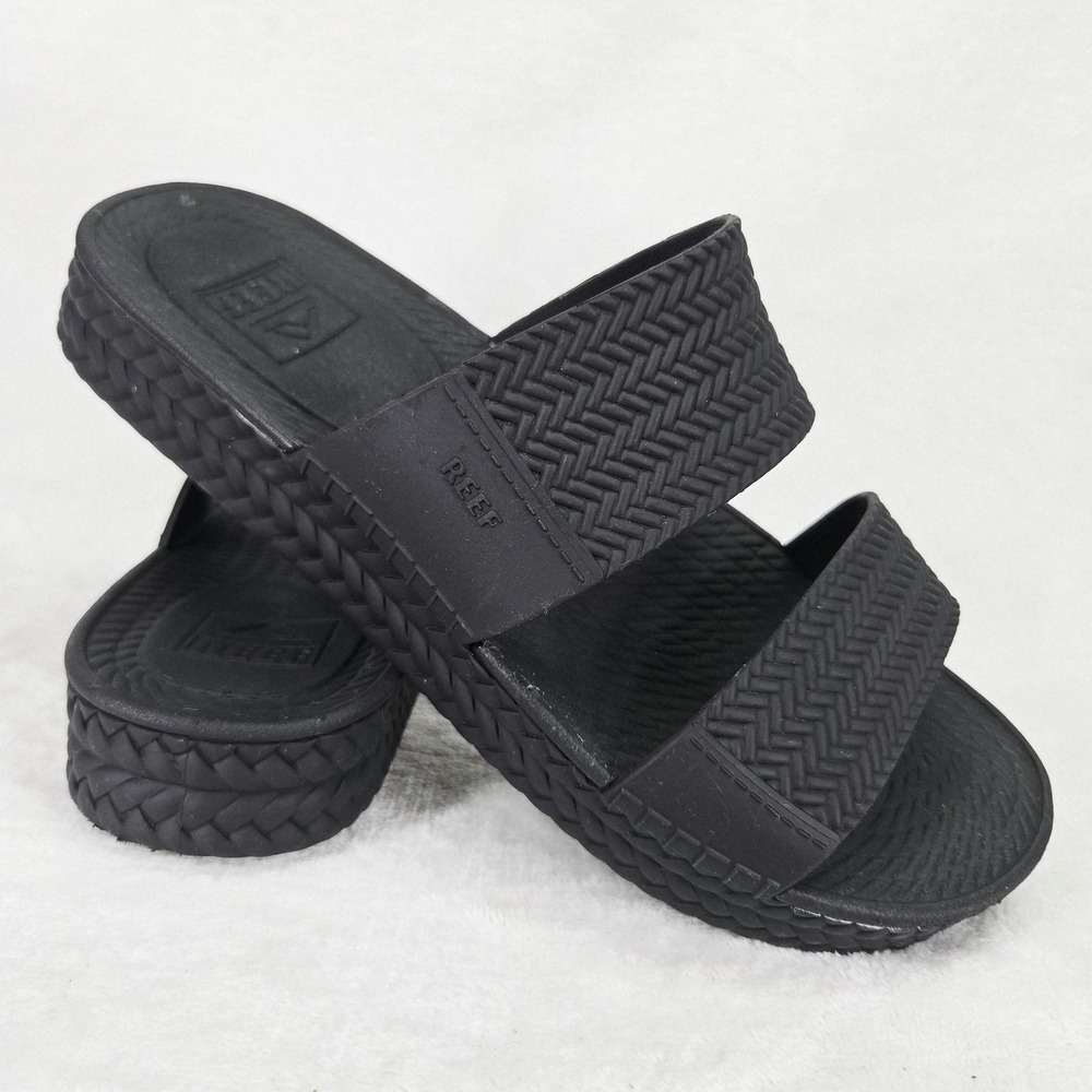 Reef Sandals Womens 7 Black Slide Double Strap Platform Rubber Beach Comfort